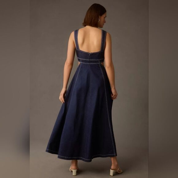 Anthropologie Aureta Studio Corset Denim Cutout Dress In Denim Blue Size XL NWT - Picture 8 of 12